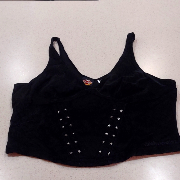 Women's Harley-Davidson Washable Suede V-neck Cropped Tank Top/Vest Size XL - Picture 1 of 14
